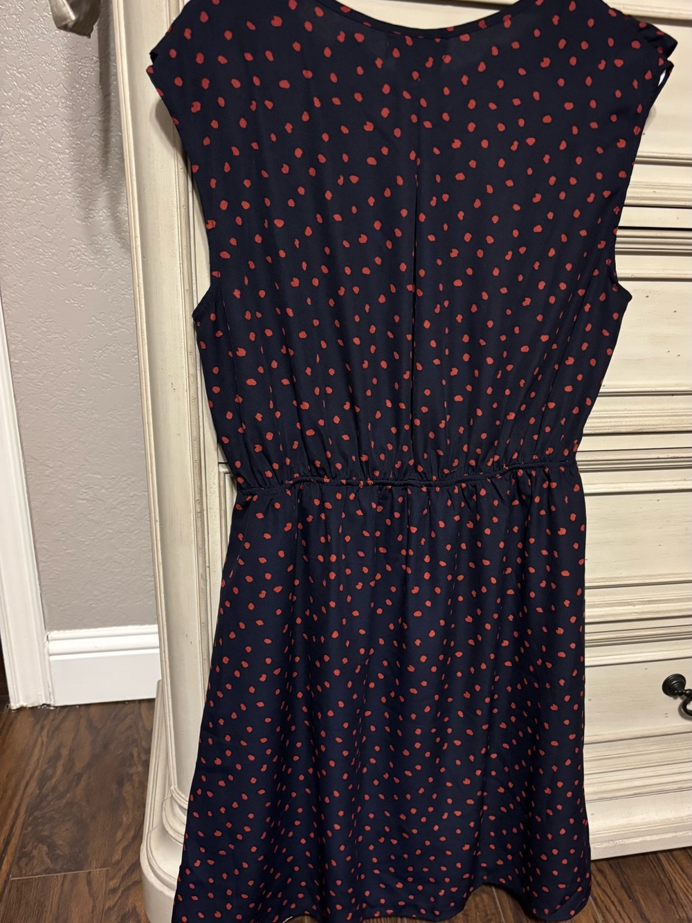 M Navy Dress with Red Dot Print and Ruffle Trim - Picture 2 of 2
